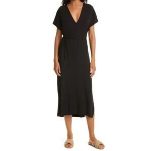 VINCE  NWT $475 Jersey V Neck Knit Tie Waist Popover Midi Dress Size XS